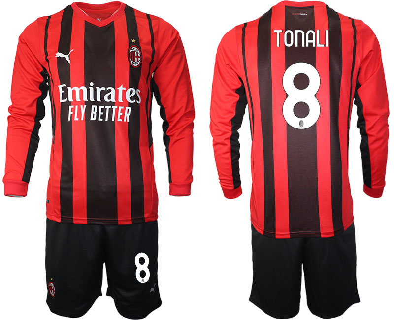 Cheap Men 2021-2022 Club Ac Milan home red Long Sleeve 8 Soccer Jersey